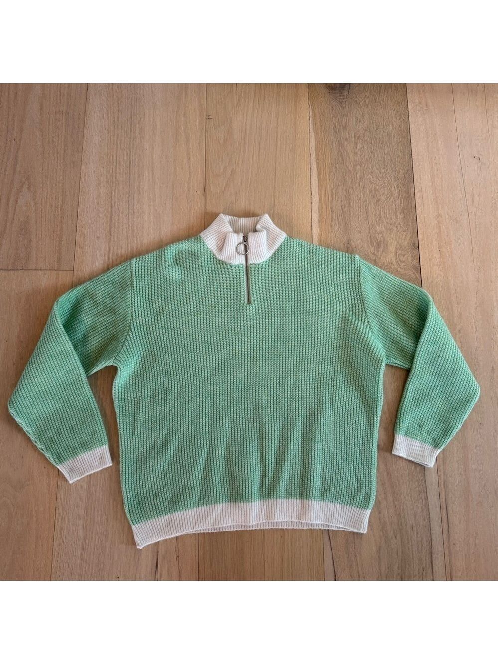 ASOS Quarter Zip Green & Cream Sweater Size Medium